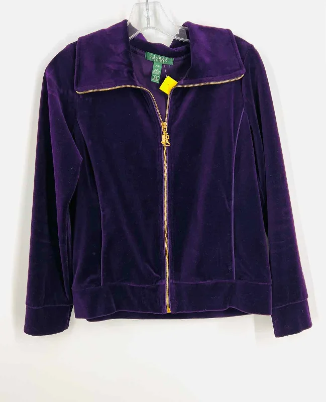 Lauren Ralph Lauren Size M Dk Purple Zipper Velour Jackets Jacket