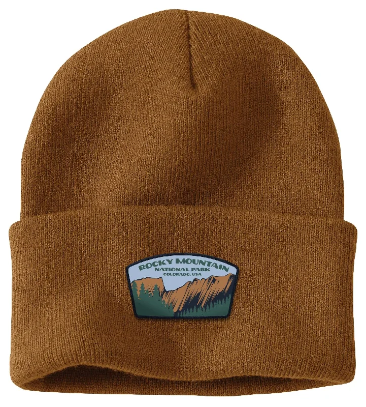 Carhartt 106884 Men's Knit Cuffed Rocky Mountain National Park Patch Beanie, Brown