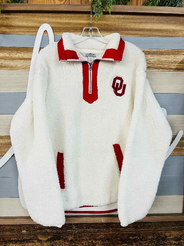 Size L White/Red Applique Sherpa Pullovers Pullover