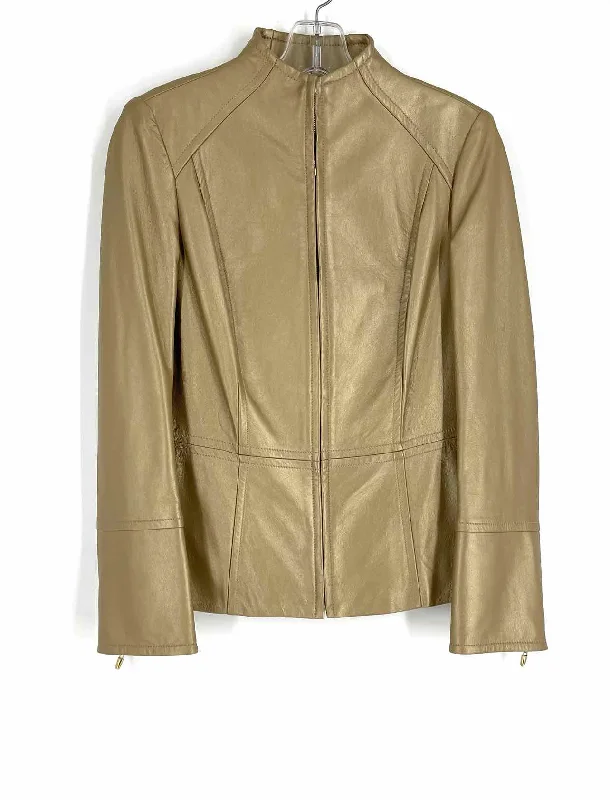 St. John Size 2 Gold Leather Designer Jacket