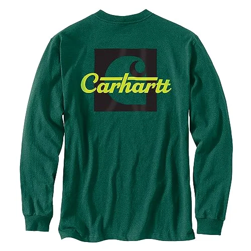 Carhartt 106040 Men's Loose Fit Heavyweight Long-Sleeve Pocket Script Graphic T - 2X-Large Regular - North Woods Heather