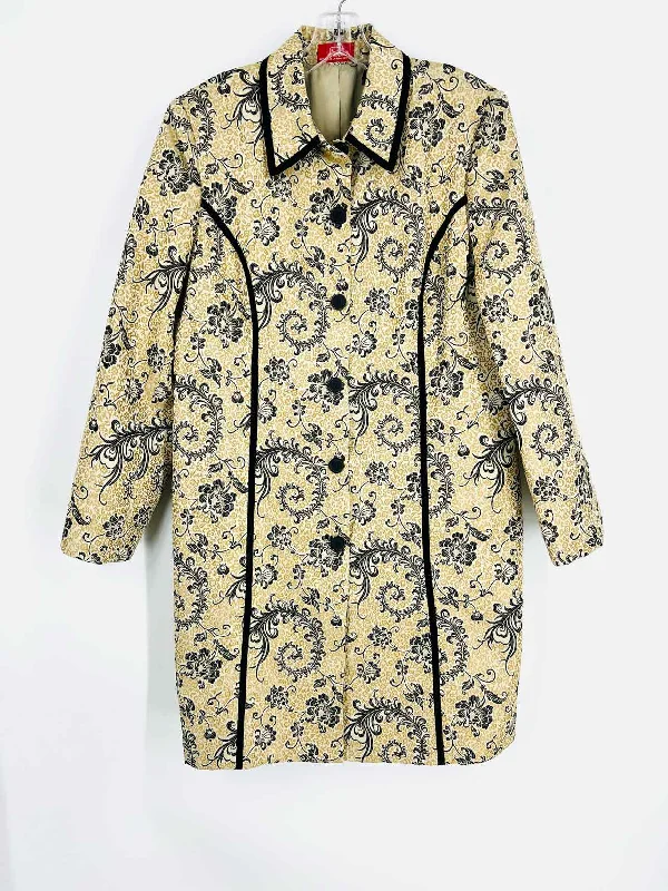 Oscar De La Renta Size L ? Tan/Black Floral Metallic Designer Coat