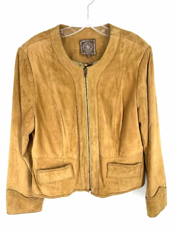 Double D Size XL Tan Zipper Suede AS IS Designer Jacket