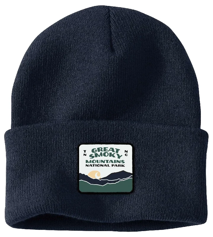 Carhartt 106882 Men's Knit Cuffed Smoky Mountain National Park Patch Beanie, Navy