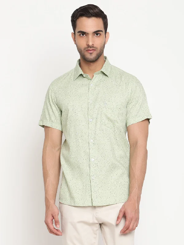 Men's Light Green Casual Ditsy Print Half Sleeve Shirt