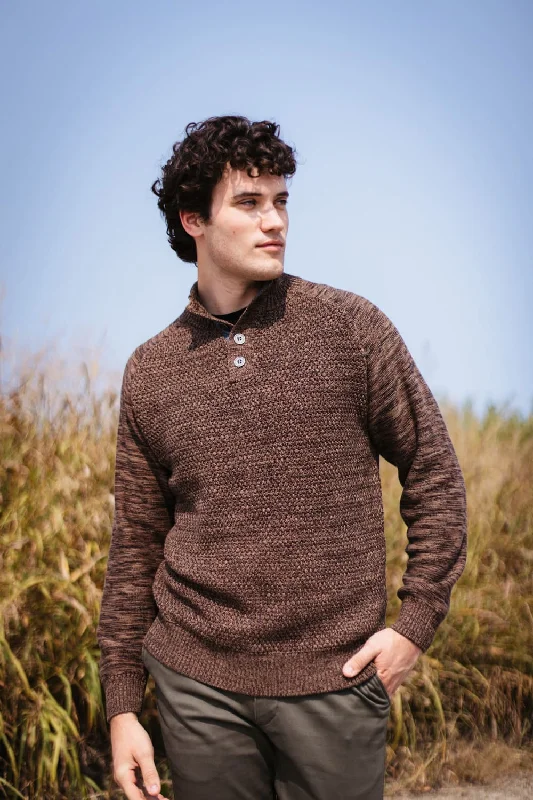 1897 Original ¼ Mock Neck Button Sweater for Men in Brown | 603GL-BROWN SHITAKE