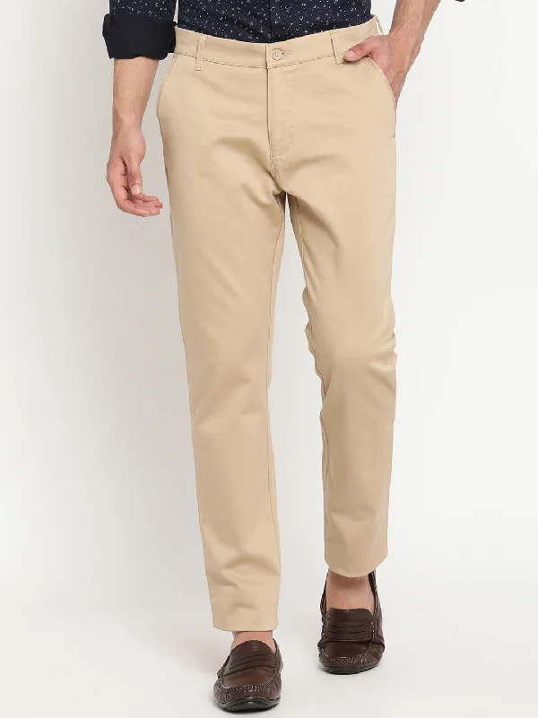 Men's Casual Flat front Beige  Trousers