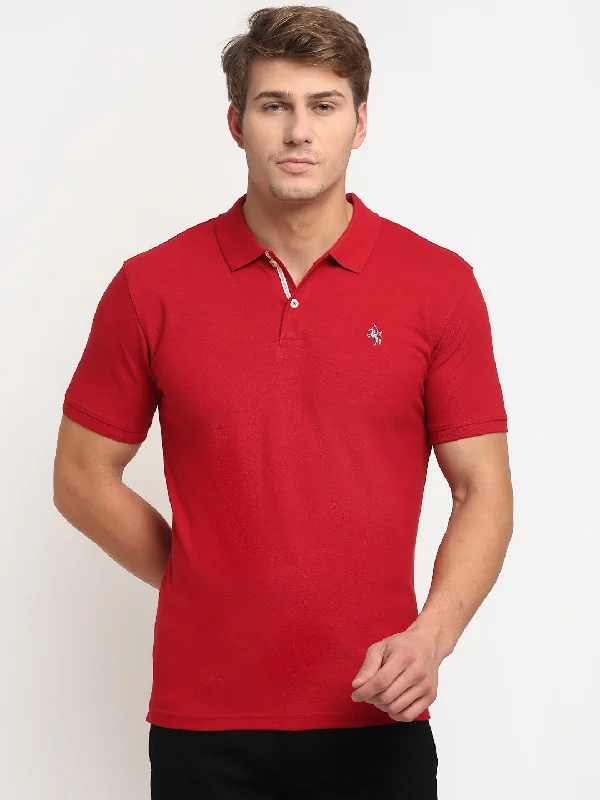 Men's Maroon  Polo neck Half Sleeve T-Shirt