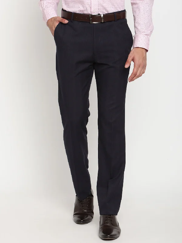 Men's Formal Flat front Navy Blue Checks Trousers