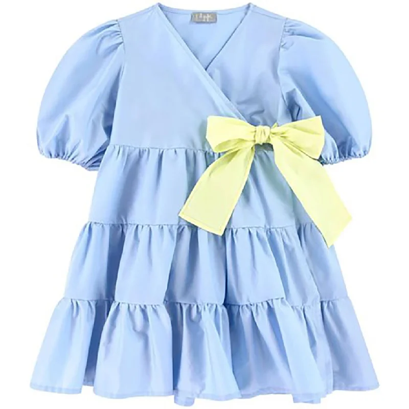 Blue Flounce Dress with Bow