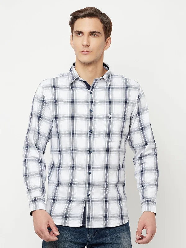 Men's White Casual Big Checks Full Sleeve Shirt