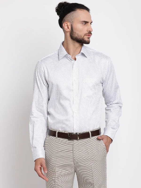 Men's White Casual Geometric Print Full Sleeve Shirt