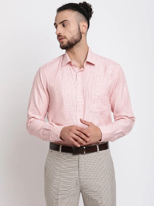 Men's Light Pink Formal Self Textured Full Sleeve Shirt