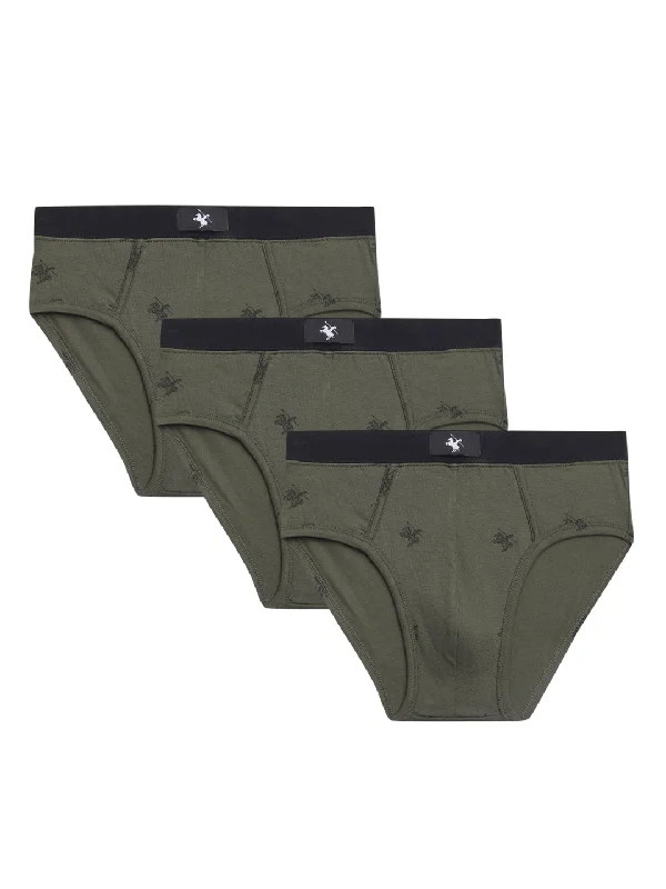 Men Pack of 3 Printed Olive Brief