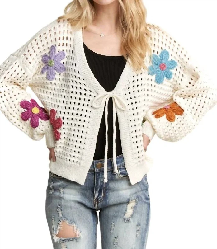 Floral Cardigan In Ivory