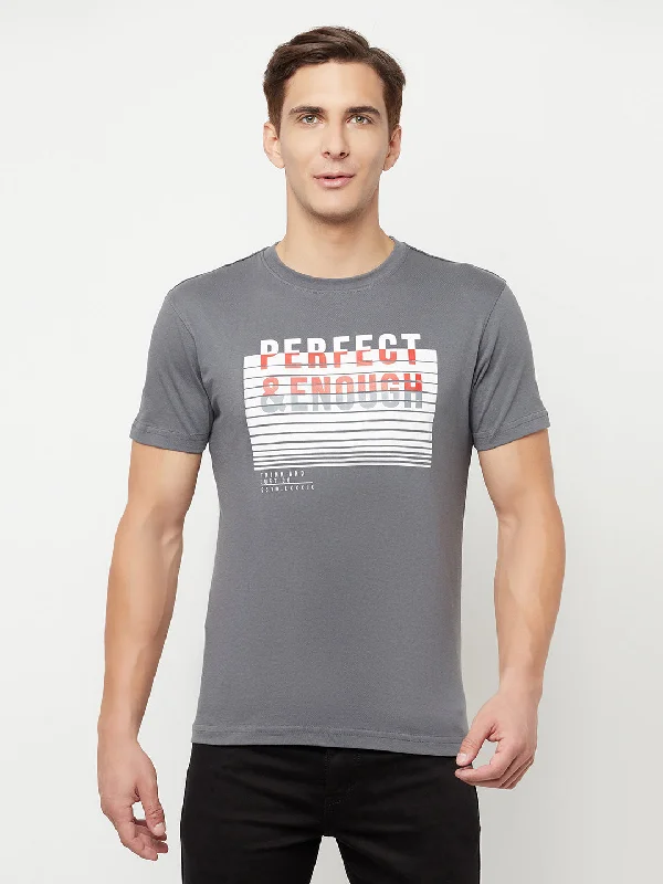 Men's Grey    Round neck Half Sleeve T-Shirt with Print