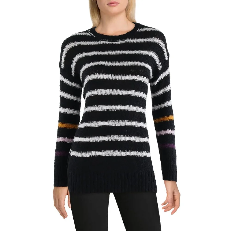 Womens Striped Ribbed Trim Pullover Sweater