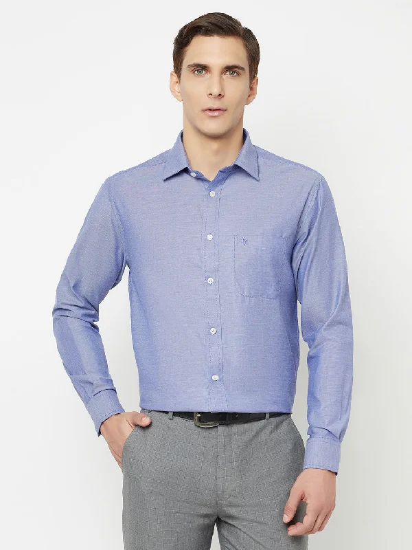 Men's Ink Blue Formal Self Textured Full Sleeve Shirt