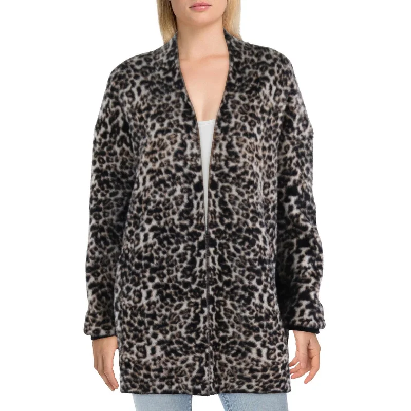 Womens Fleece Leopard Cardigan Sweater