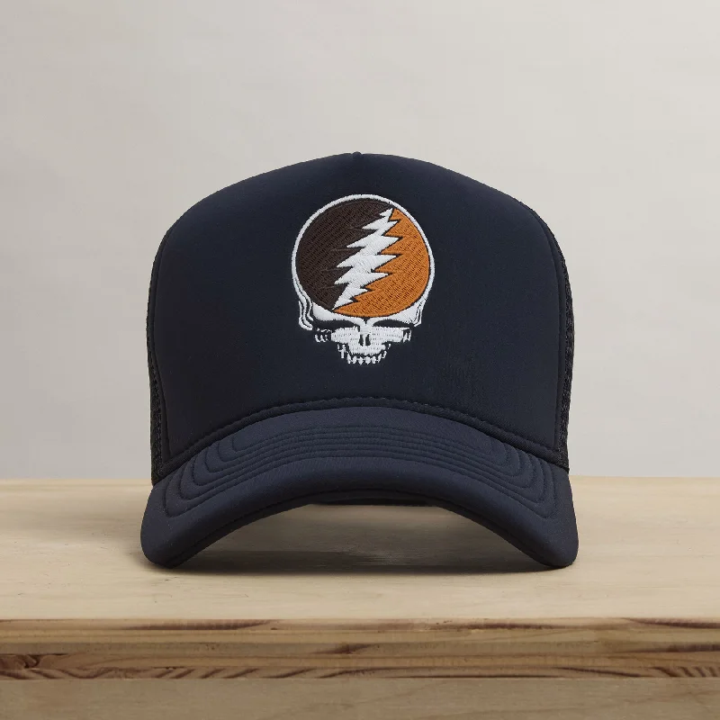 Grateful Dead Multicolor Skull Embroidery Trucker - Navy