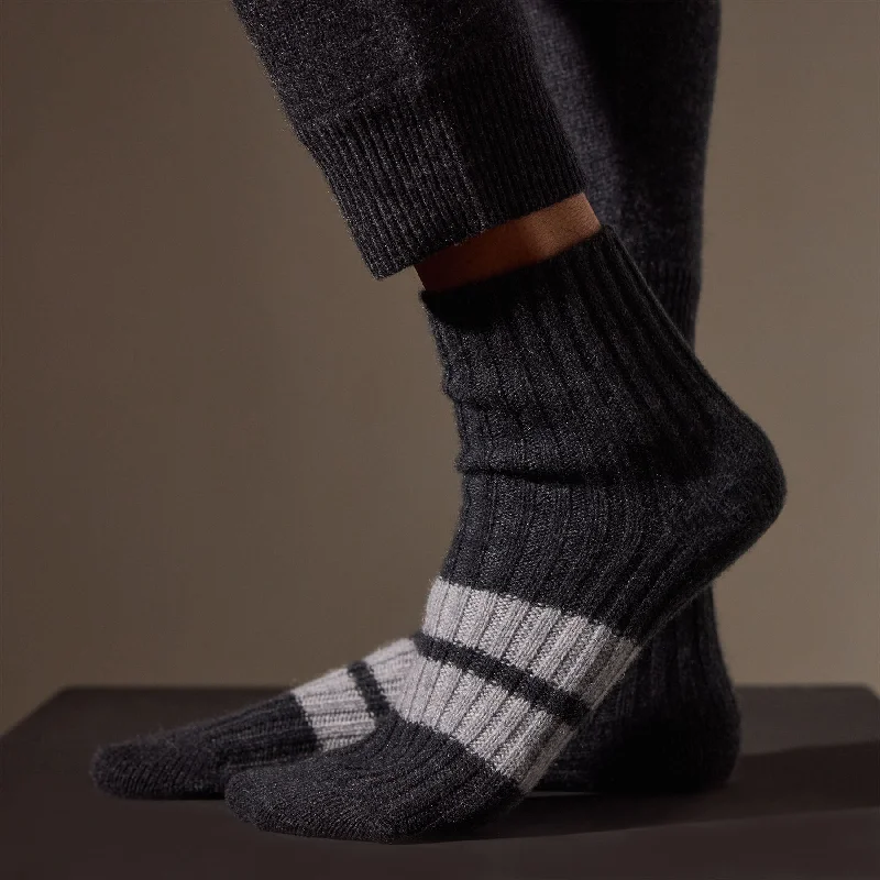 Short Cashmere Sock - Coal/Heather Grey