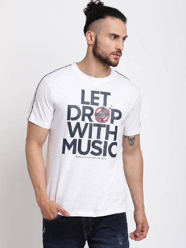 Men's White  Round neck Half Sleeve T-Shirt with contrast piping detail on shoulder