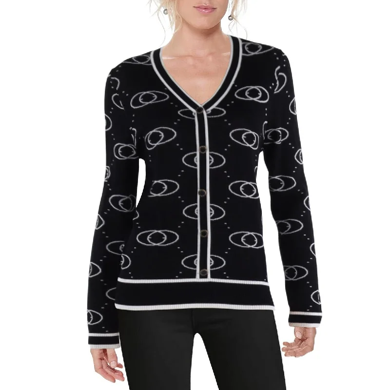 Womens Printed Button-Down Cardigan Sweater