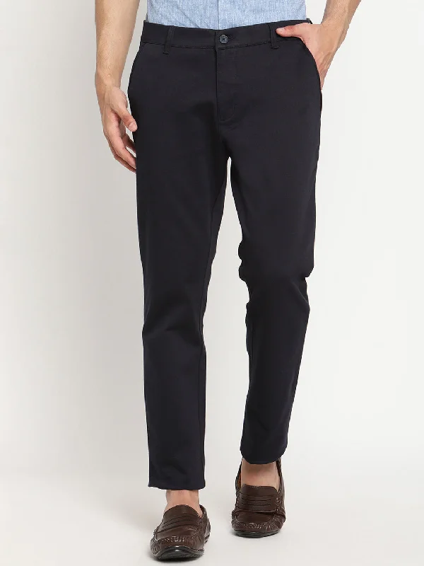 Men's Casual Flat front Navy Blue  Trousers