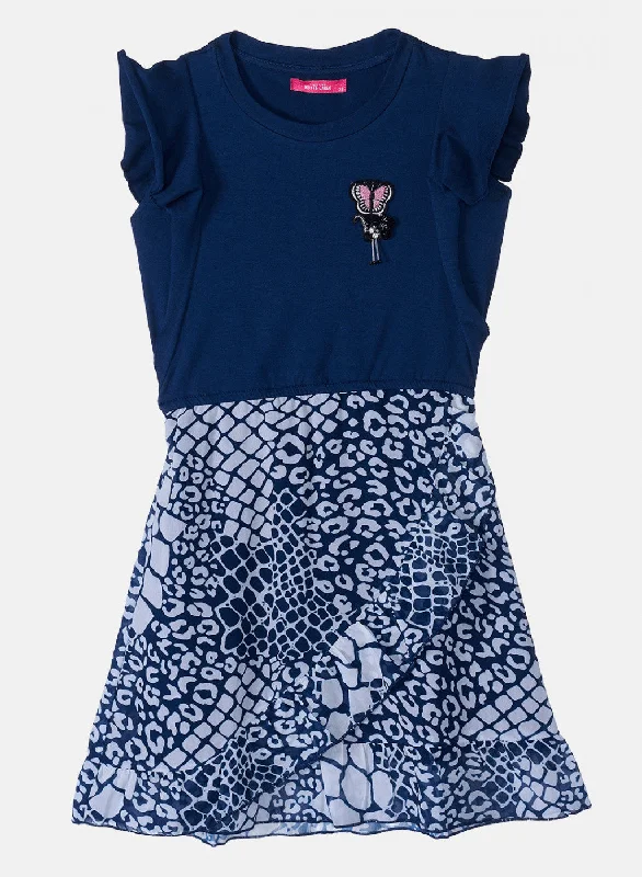 Girls Blue Printed Dress