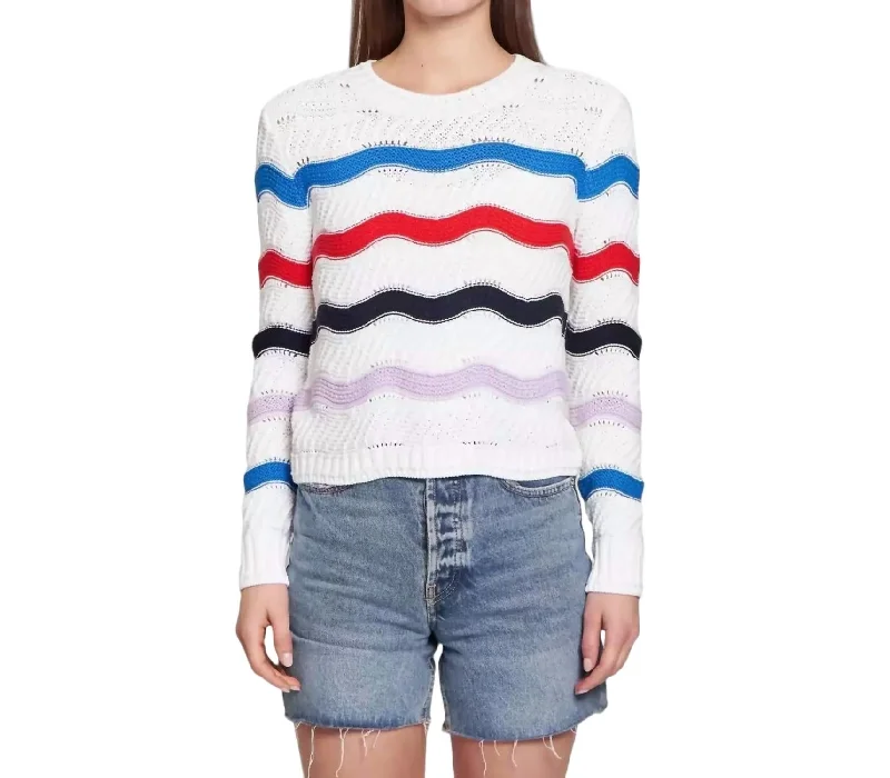 Wavy Stripe Crew Sweater In White/bright