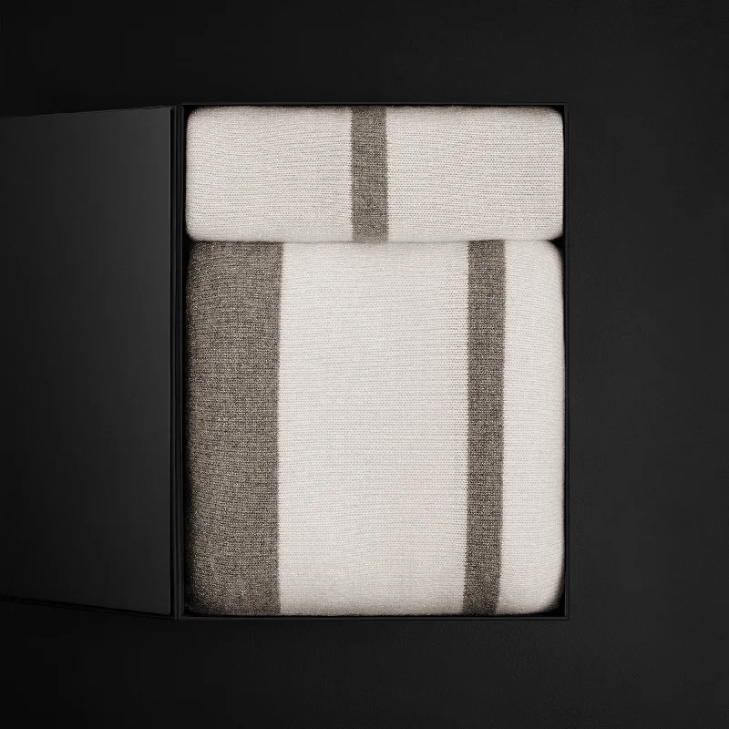 Striped Cashmere Home Gift Set - Taupe Melange/White