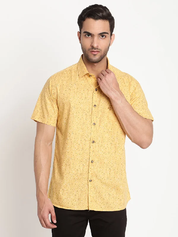 Men's Yellow Casual Abstract Print Half Sleeve Shirt