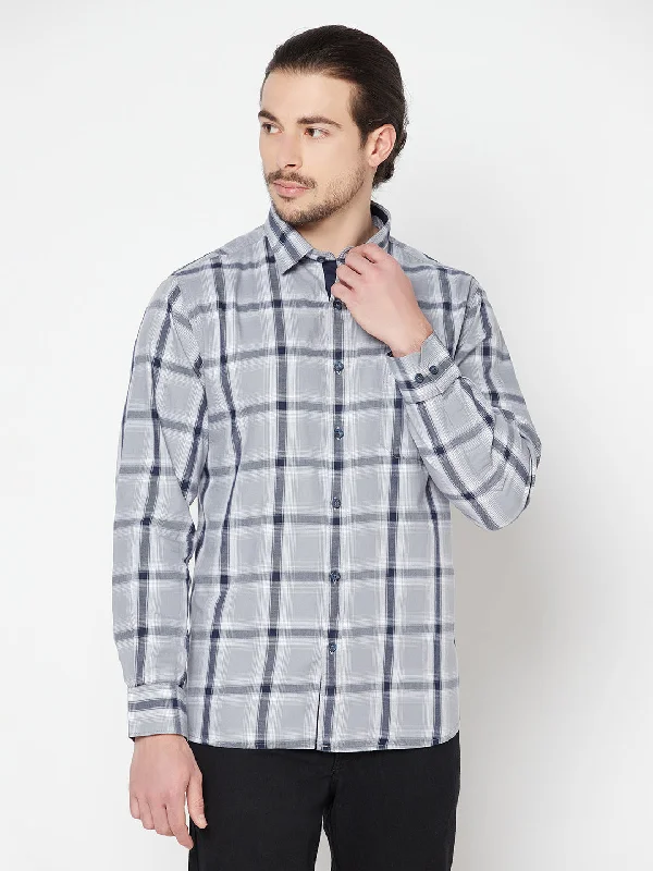 Men's Grey Casual Big Checks Full Sleeve Shirt