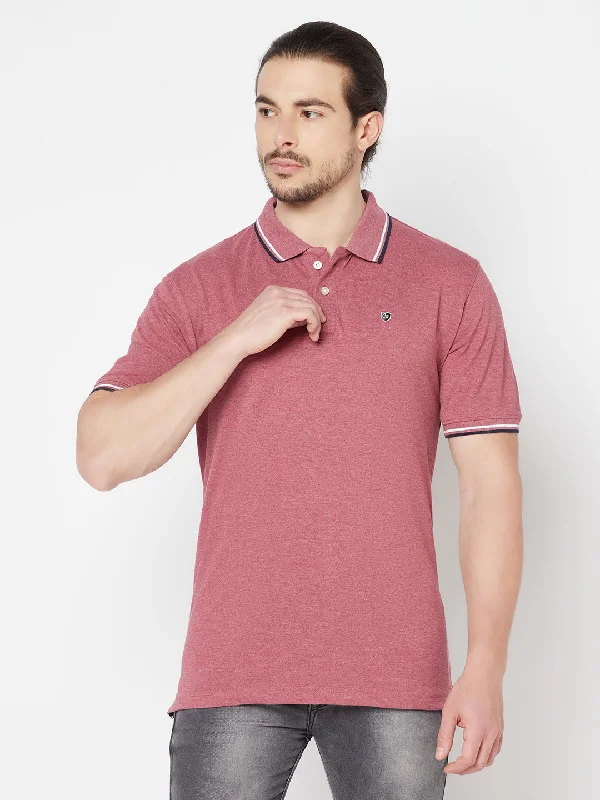 Men's Pink Melange Polo neck Half Sleeve T-Shirt