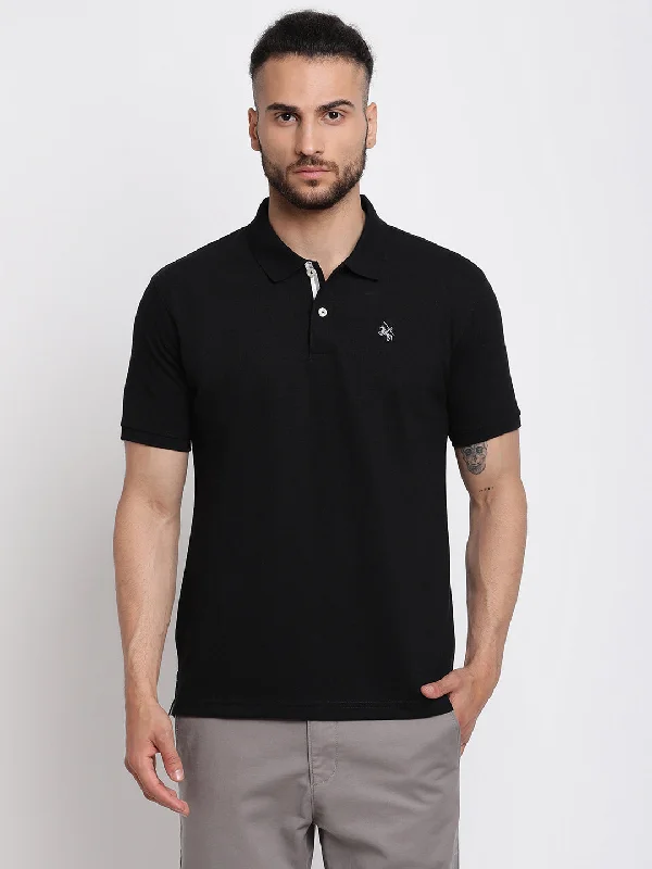 Men's Black  Polo neck Half Sleeve T-Shirt