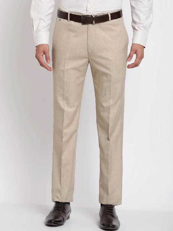 Men's Formal Flat front Fawn Checks Trousers