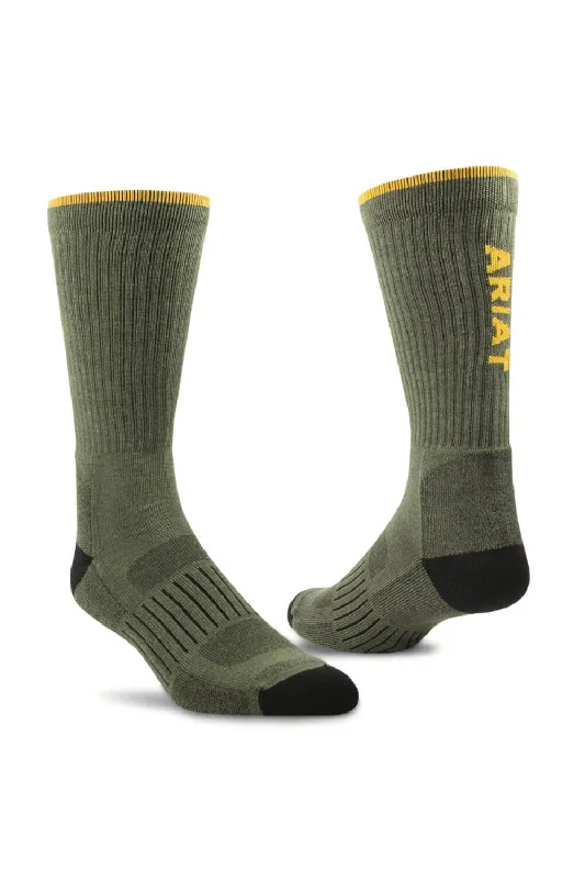 Ariat High Performance Tek Work High Crew Socks for Men in Green | 2777-OLIVE301