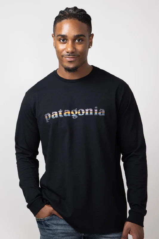 Patagonia Men’s Long Sleeve ’73 Logo Responsibili-Tee T-Shirt in Black | 37780-BLK