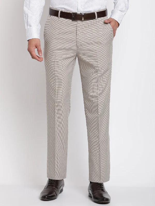 Men's Formal Flat front Beige  Trousers