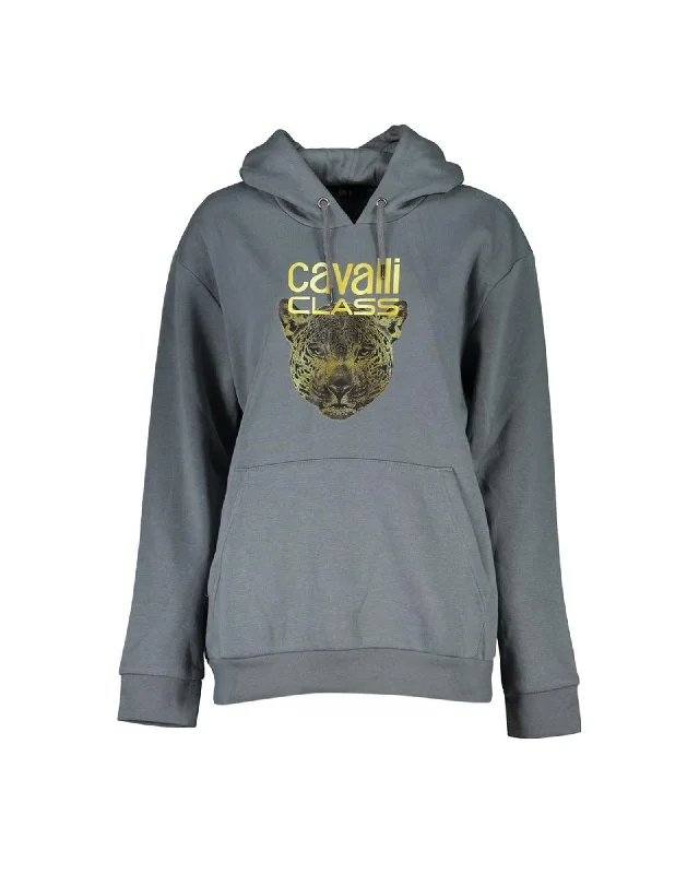 Cavalli Class  Leopard Print Hoodie for Men - Grey