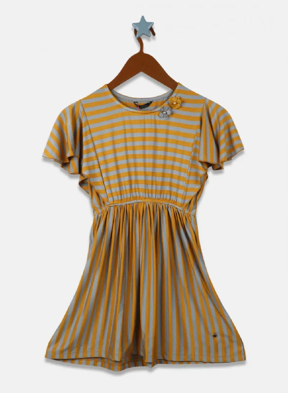 Girls Mustard Stripe Dress