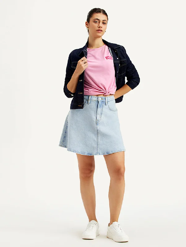 Women's Mid Rise Blue Line Denim Skirt