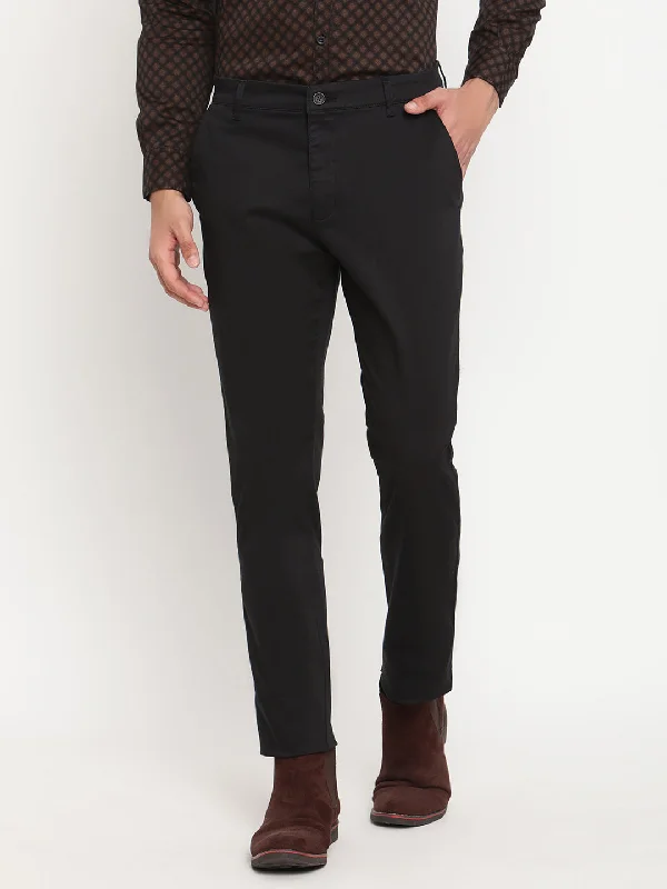 Men's Casual Flat front Black  Trousers