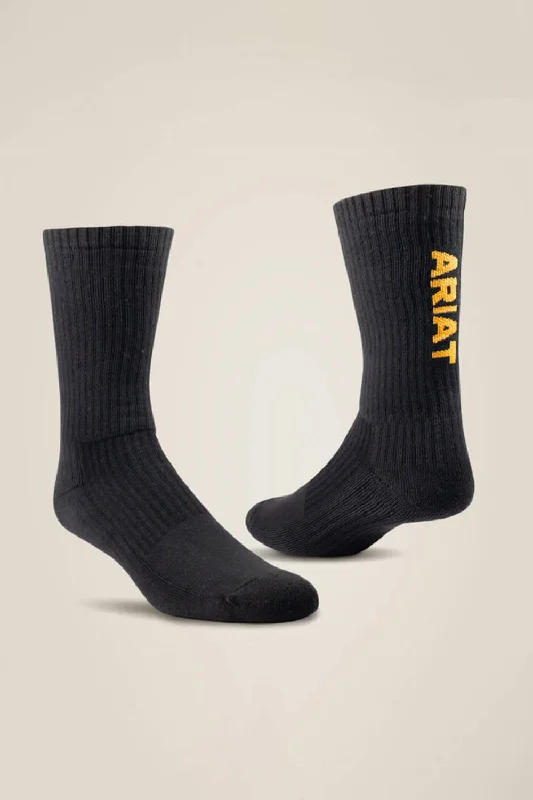 Ariat Premium Ringspun Cotton Crew Socks 3 Pair Pack for Men in Black | 2239-BLACK002