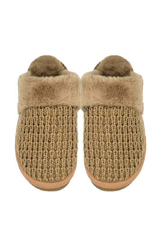 C.C. Rib Pattern Knitted Slippers for Women in Mocha | SPE0032-MOCHA