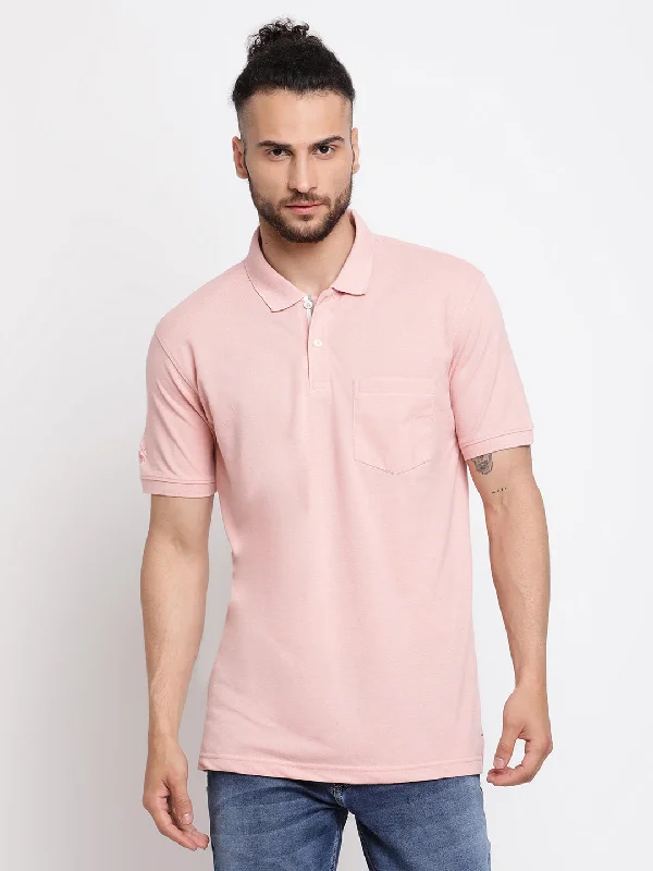 Men's Light Pink Polo neck Half Sleeve T-Shirt