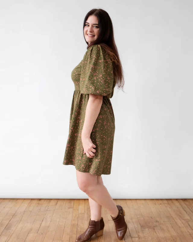 SADIE printed dress in Olive/Clay