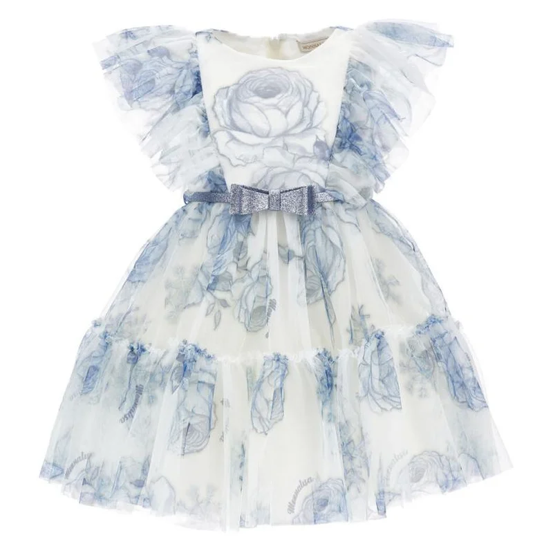 Monnalisa-Dress-11D914-4662-0156-Tulle Ro Tulle Rose Di Ghiaccio - Panna+Blu