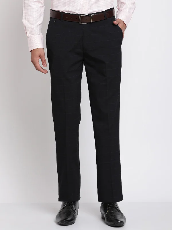 Men's Formal Flat front Black Checks Trousers