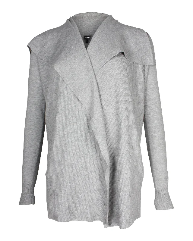 Theory Ribbed Knit Cardigan in Grey Viscose